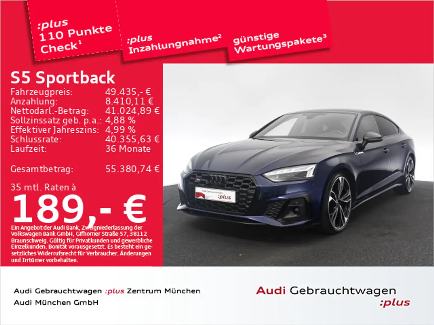 Audi S5 TDI StdHzg/B&O/Carbon/Laser Blau - 1