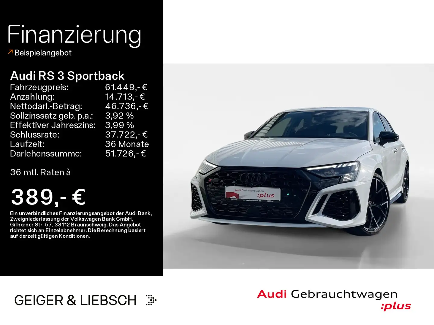 Audi RS3 MATRIX*RS-AGA*NAVI*B&O*19ZOLL*OPT Weiß - 1