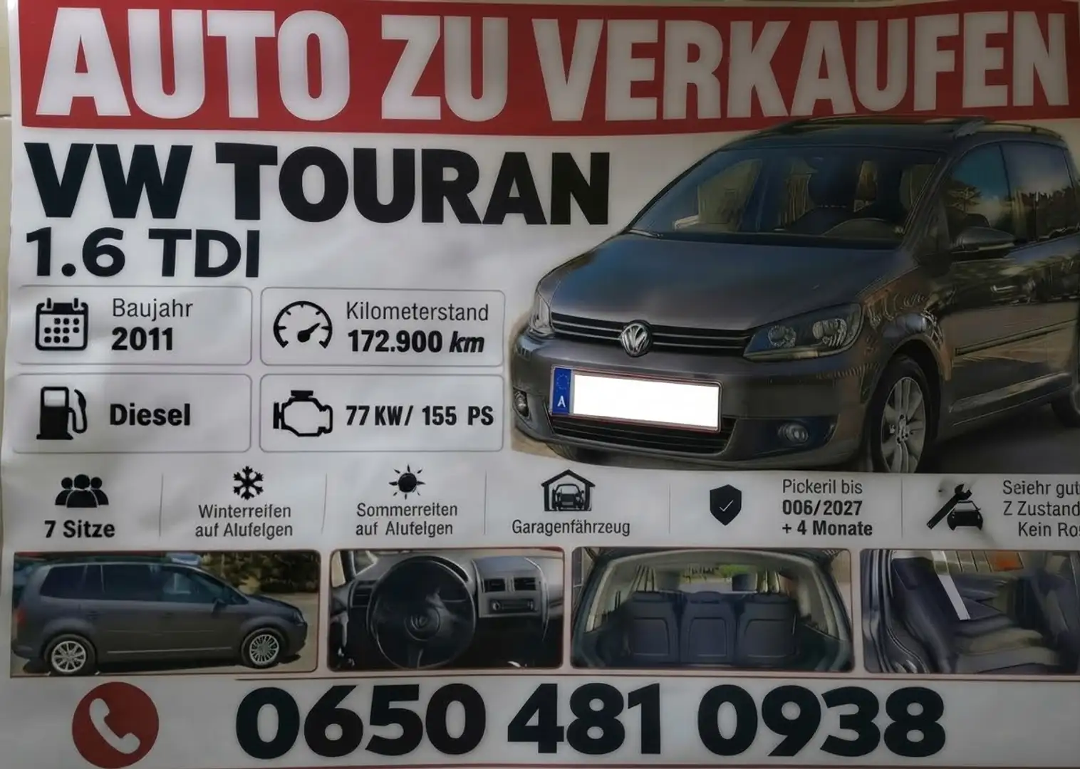 Volkswagen Touran Comfortline 1,6 BMT TDI DPF Und Pickerl Bis 2027 Grau - 1