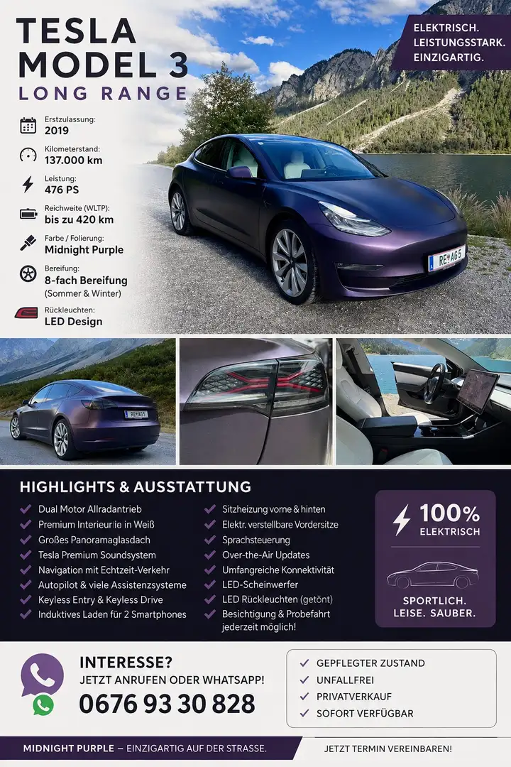 Tesla Model 3 Long Range AWD 75kWh Violett - 1