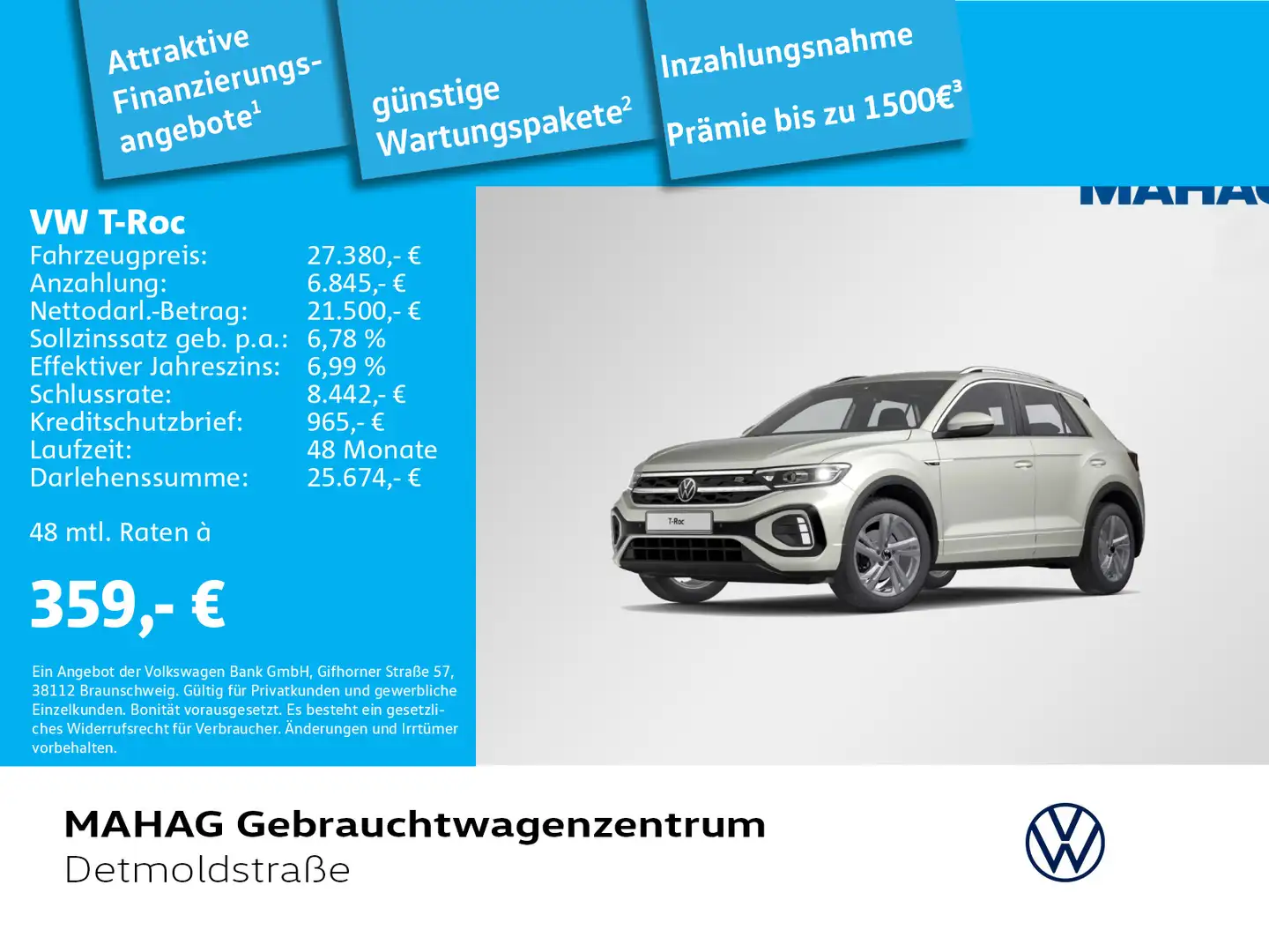 Volkswagen T-Roc T-ROC 1.5 TSI R-Line LED+Navi ParkAssist AppConn Grau - 1