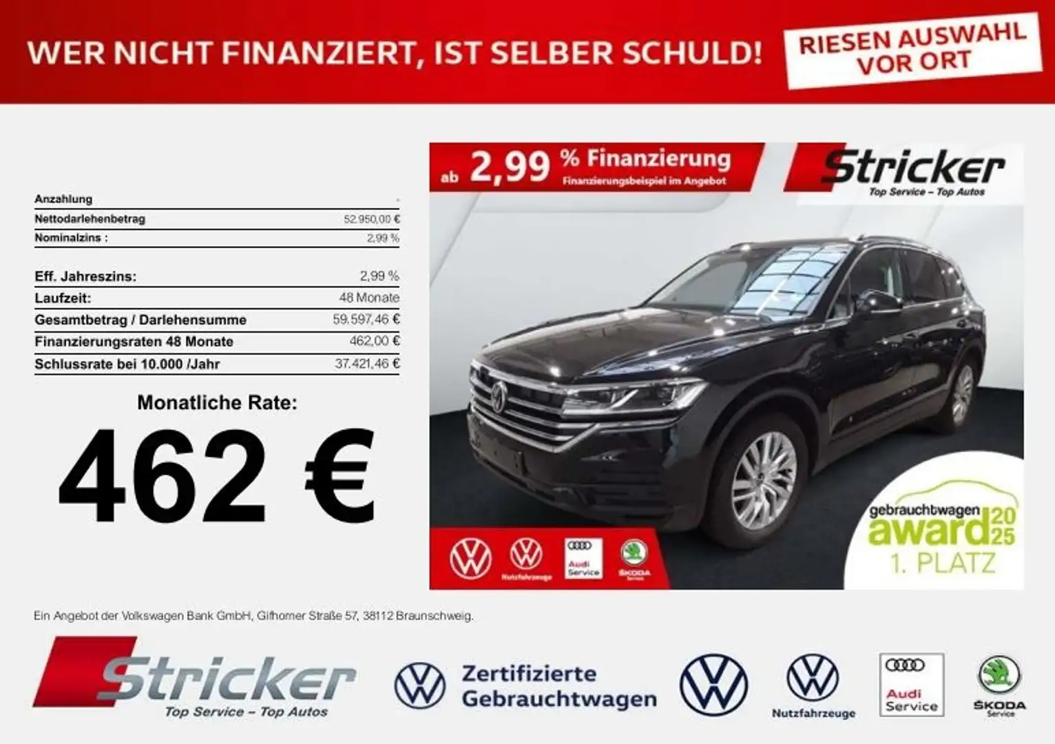 Volkswagen Touareg 3.0 TDI 462,-ohne Anzahlung AHK Kamera Luft Schwarz - 2