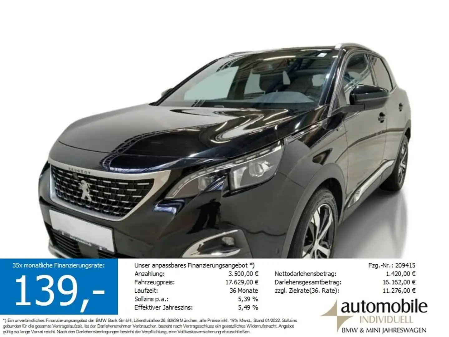 Peugeot 3008 1.6 THP Autom. Allure Navi LED el.Sitze Noir - 1