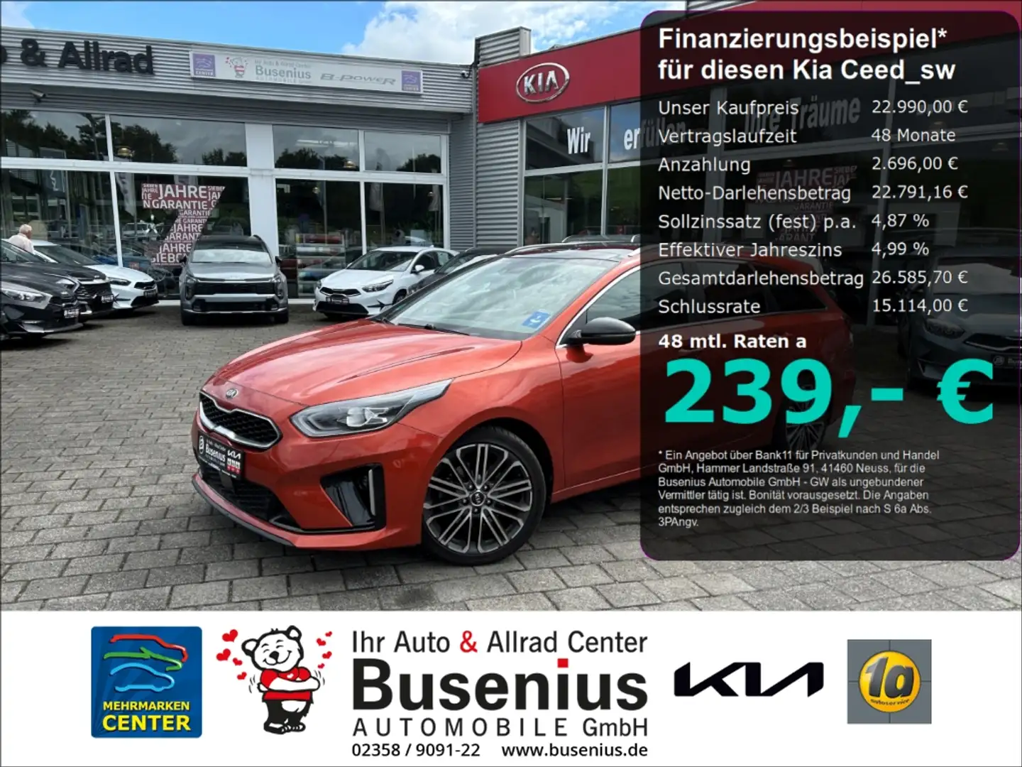 Kia Ceed SW / cee'd SW 1.4 T-GDI GTL +Pano+Leder+SHZ+JBL Orange - 1
