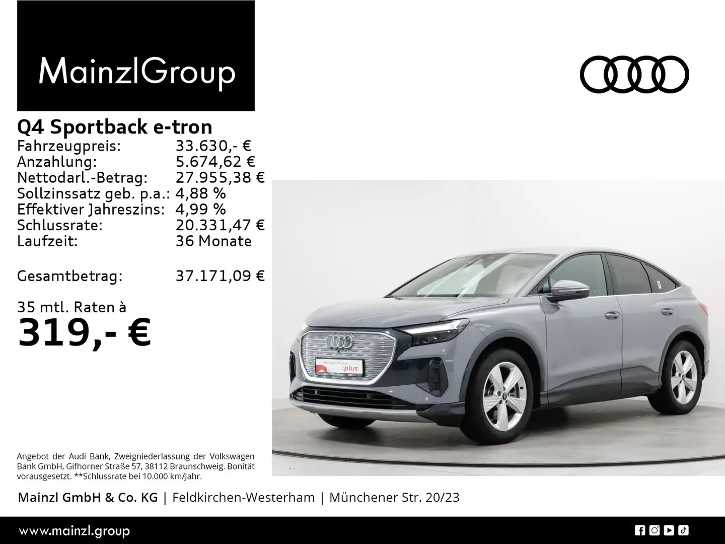 Audi Q4 e-tron Q4 Sportback 40 e-tron AHK Navi SHZ Kamera SONOS Grau - 1