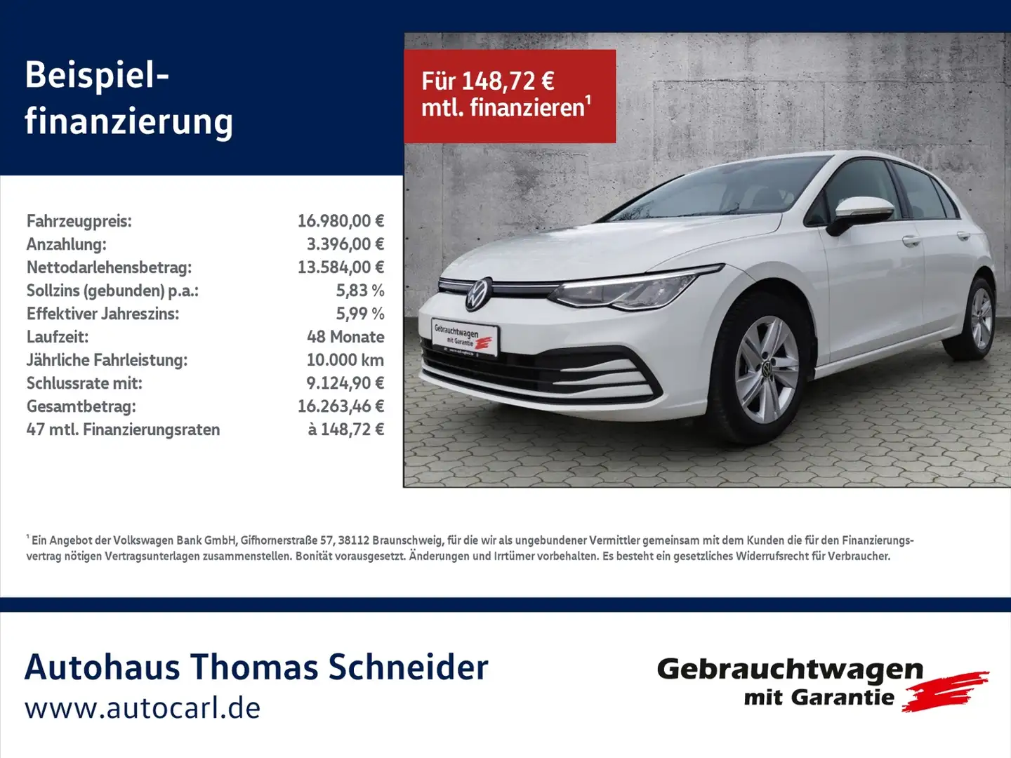 Volkswagen Golf VIII Life 1.5 TSI BusinessPrem. L+S/AHK/SHZ/NAV K Weiß - 1