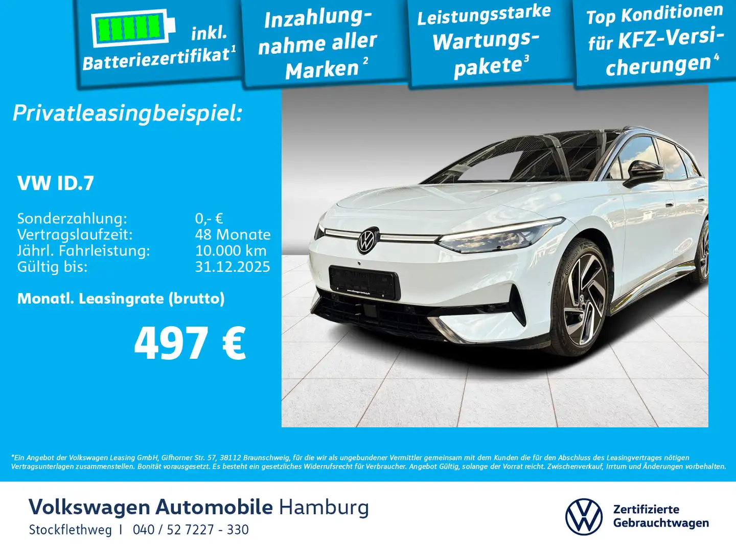 Volkswagen ID.7 Tourer Pro AHK Navi Wärmep. Panorama ACC Weiß - 1