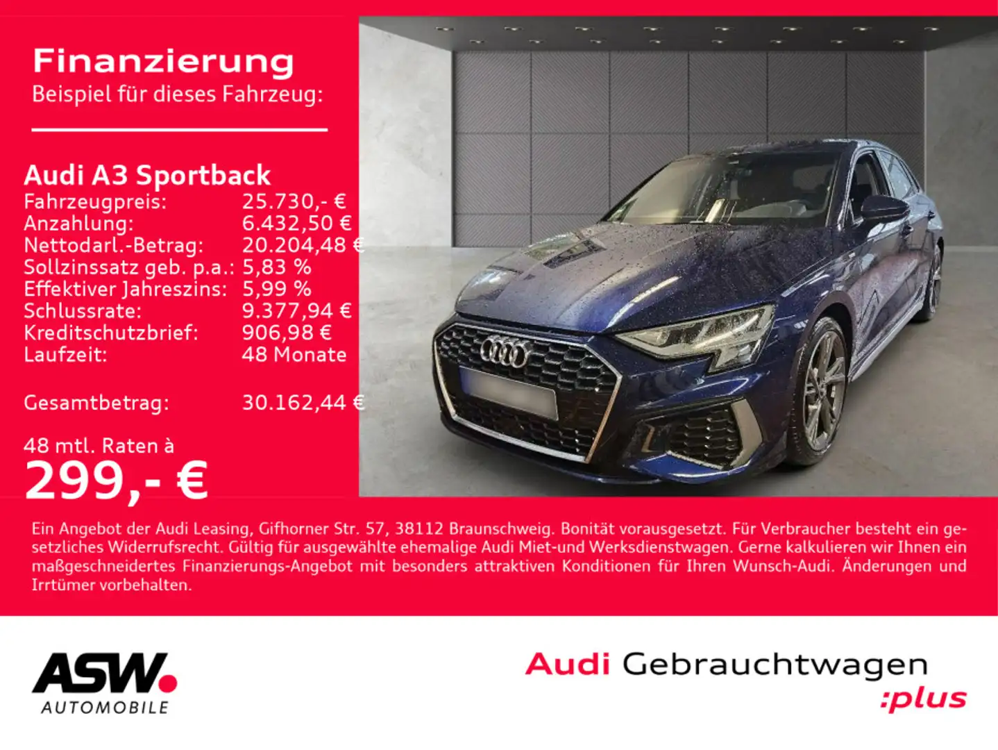 Audi A3 S line 30TDI NAVI LED GRA PDC SHZ Blau - 1