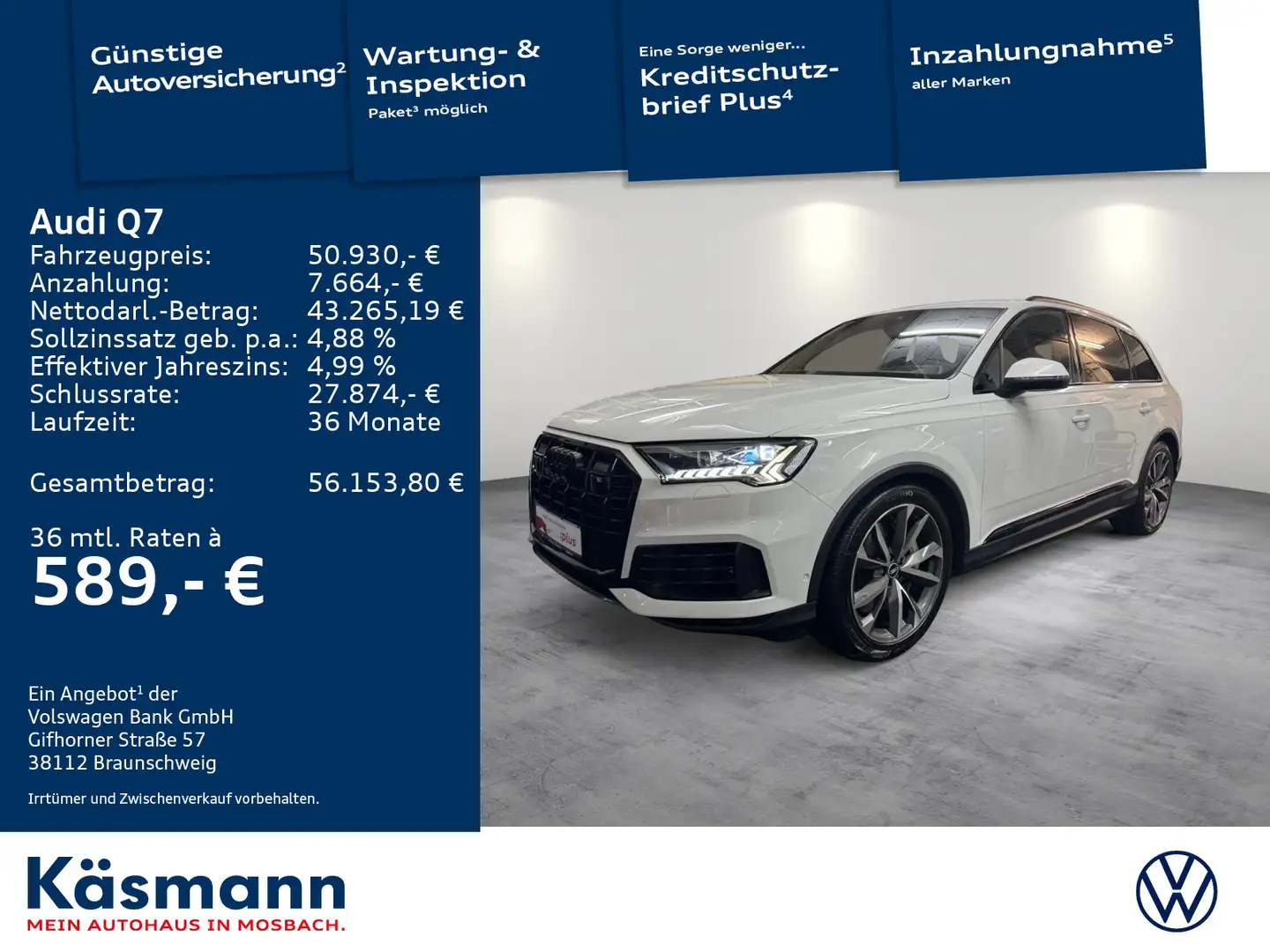 Audi Q7 55 TFSIe qu S line MATRIX AHK 360° HUD PANO Weiß - 1