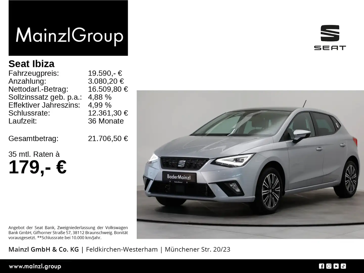 SEAT Ibiza 1.0 TSI Style Pano SHZ ACC PDC Mirror Link Silber - 1