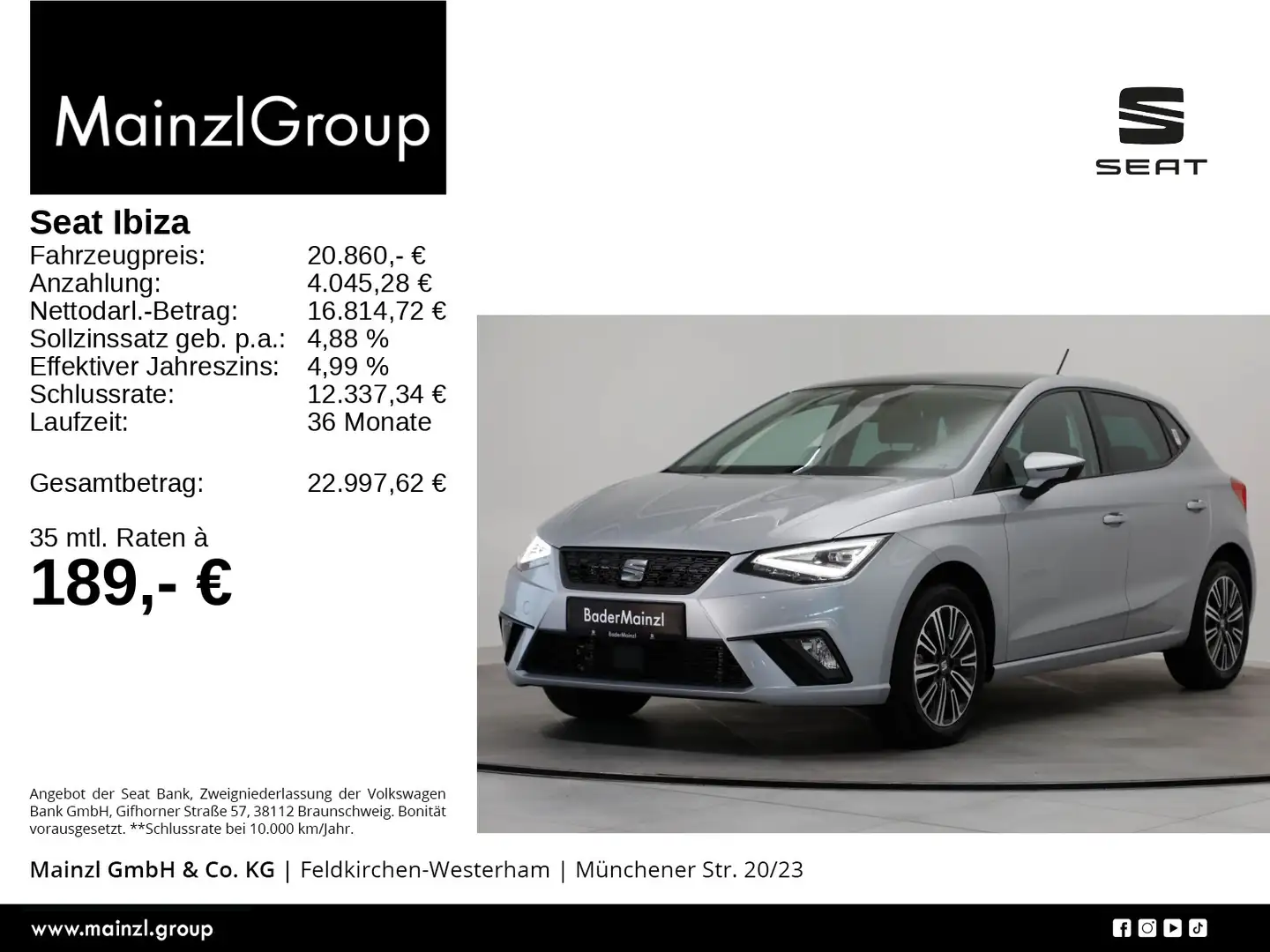 SEAT Ibiza 1.0 TSI Style Pano SHZ ACC PDC Mirror Link Silber - 1