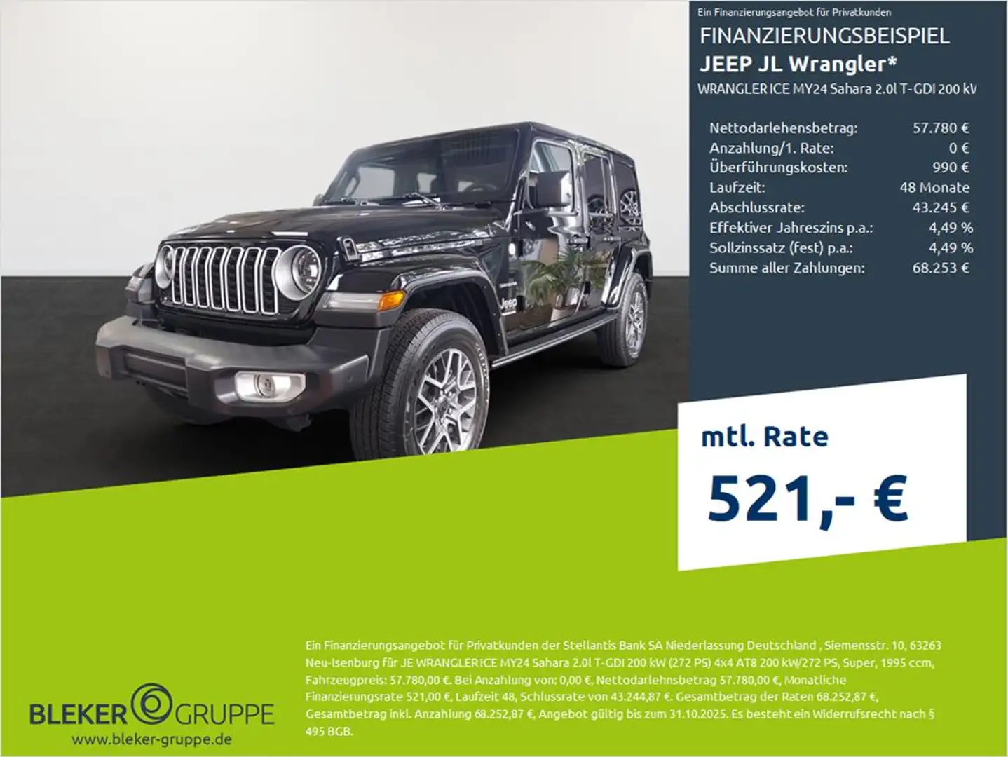 Jeep Wrangler WRANGLER ICE MY24 Sahara 2.0l T-GDI 200 kW (272 PS Noir - 1