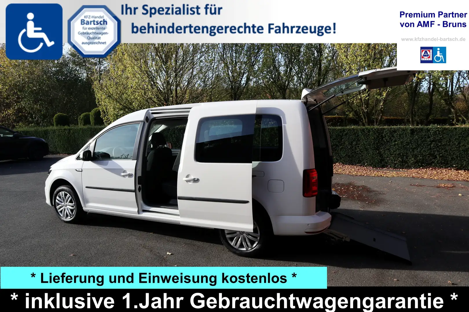 Volkswagen Caddy Maxi 2,0 TDI*rollstuhlgerecht*Flexrampe*AMF-Bruns* Weiß - 1
