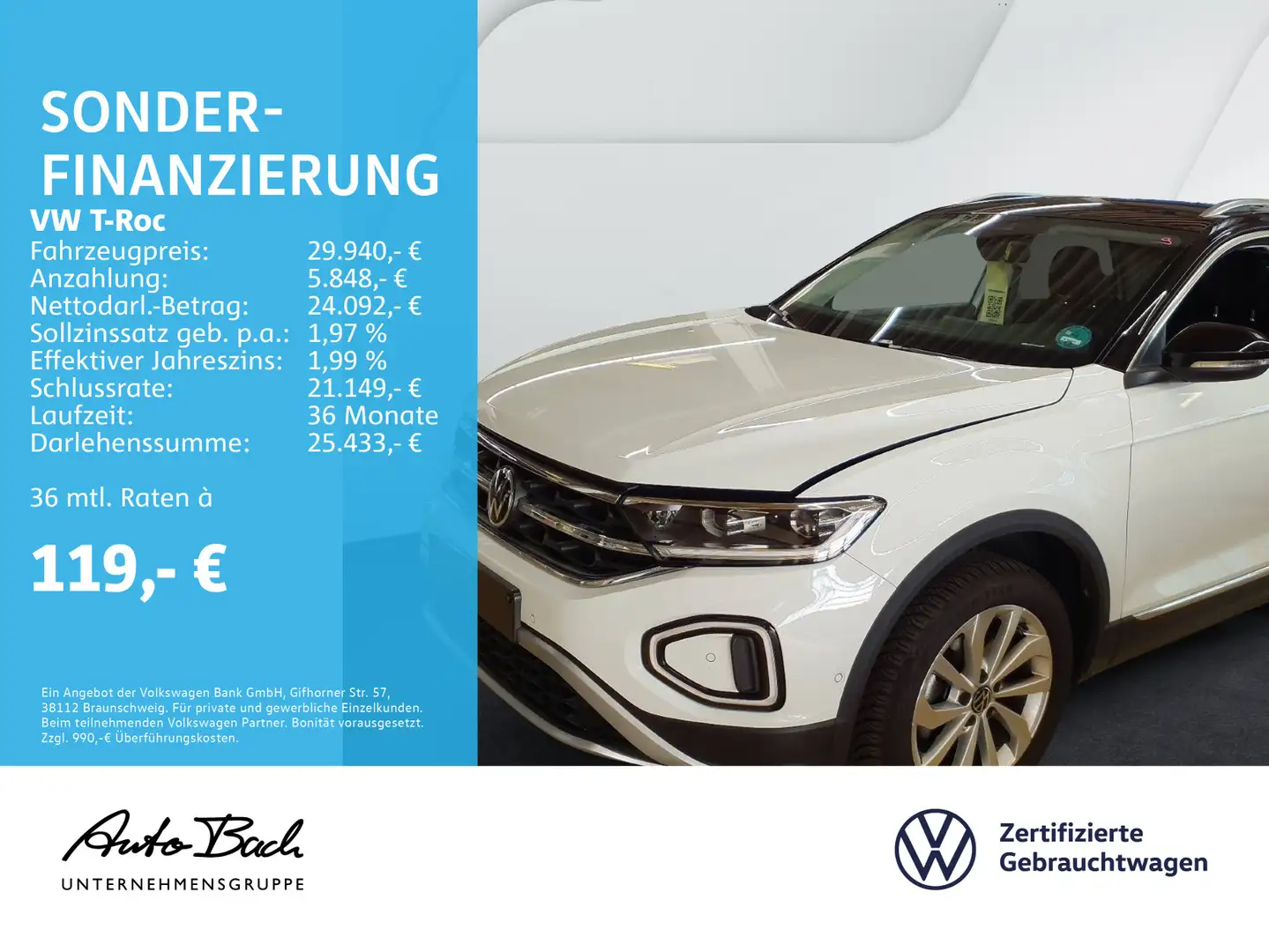 Volkswagen T-Roc 1.5 TSI DSG Style, Navi, LED, AHK, App-Con Weiß - 1