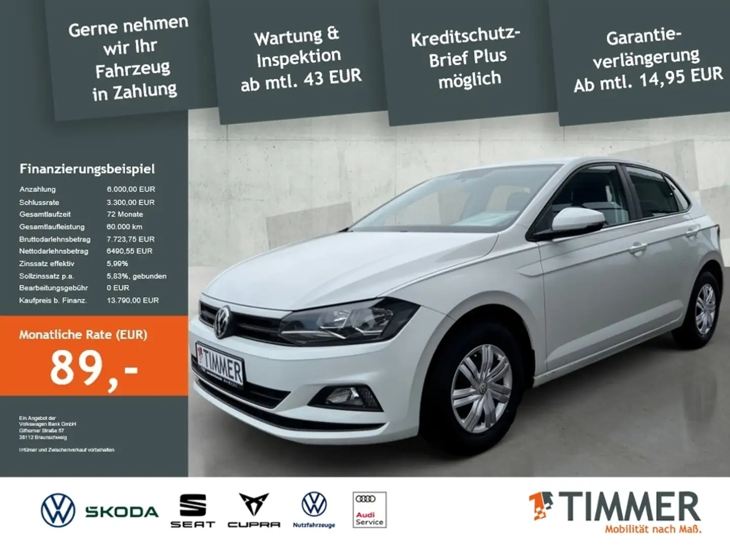 Volkswagen Polo 1.0 TREND *APP-CONECT*SHZ *KLIMA *TELEFON * Weiß - 1