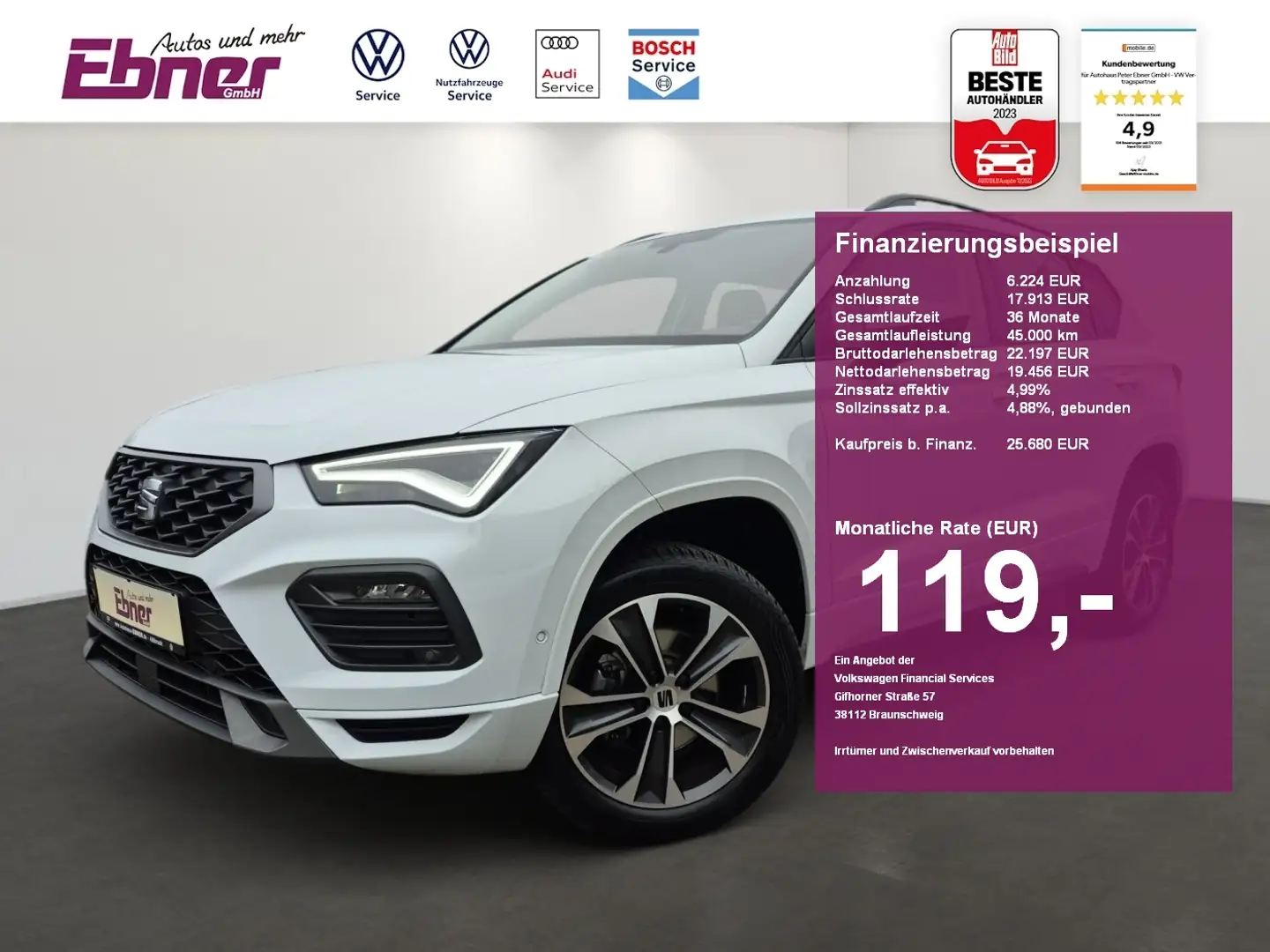 SEAT Ateca FR 1.5TSI AHK+KAMERA+LED+SITZHZG+GRA+NAVI-APP+18 A Blanc - 1