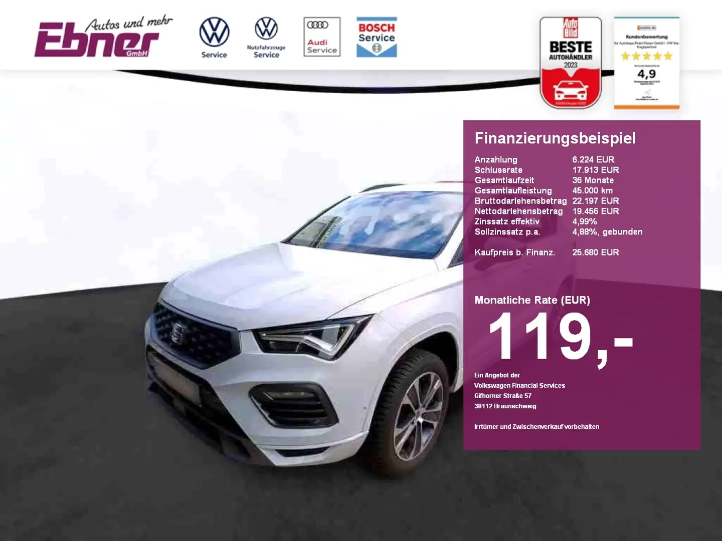 SEAT Ateca FR 1.5TSI AHK+KAMERA+LED+SITZHZG+GRA+NAVI-APP+18 A Bianco - 1