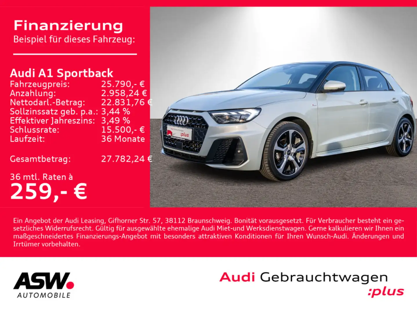 Audi A1 S line 25TFSI Stron NAVI LED ACC VC Silber - 1
