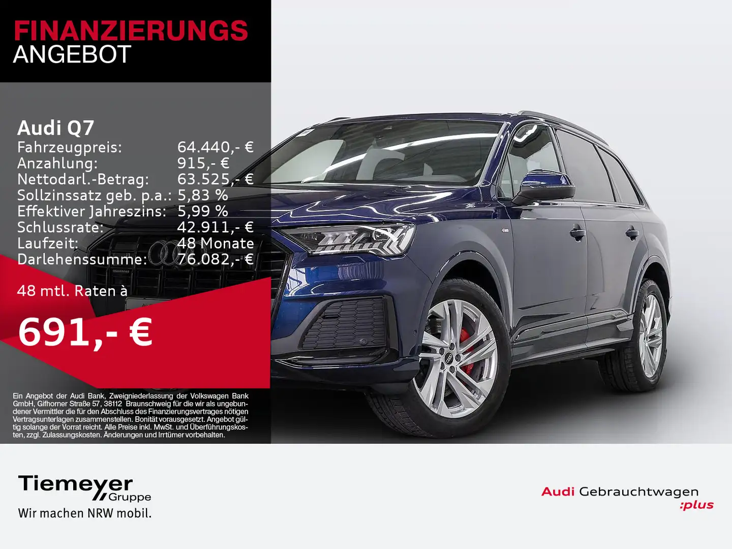Audi Q7 50 TDI Q 2x S LINE LM20 AHK MATRIX KAMERA Blau - 1