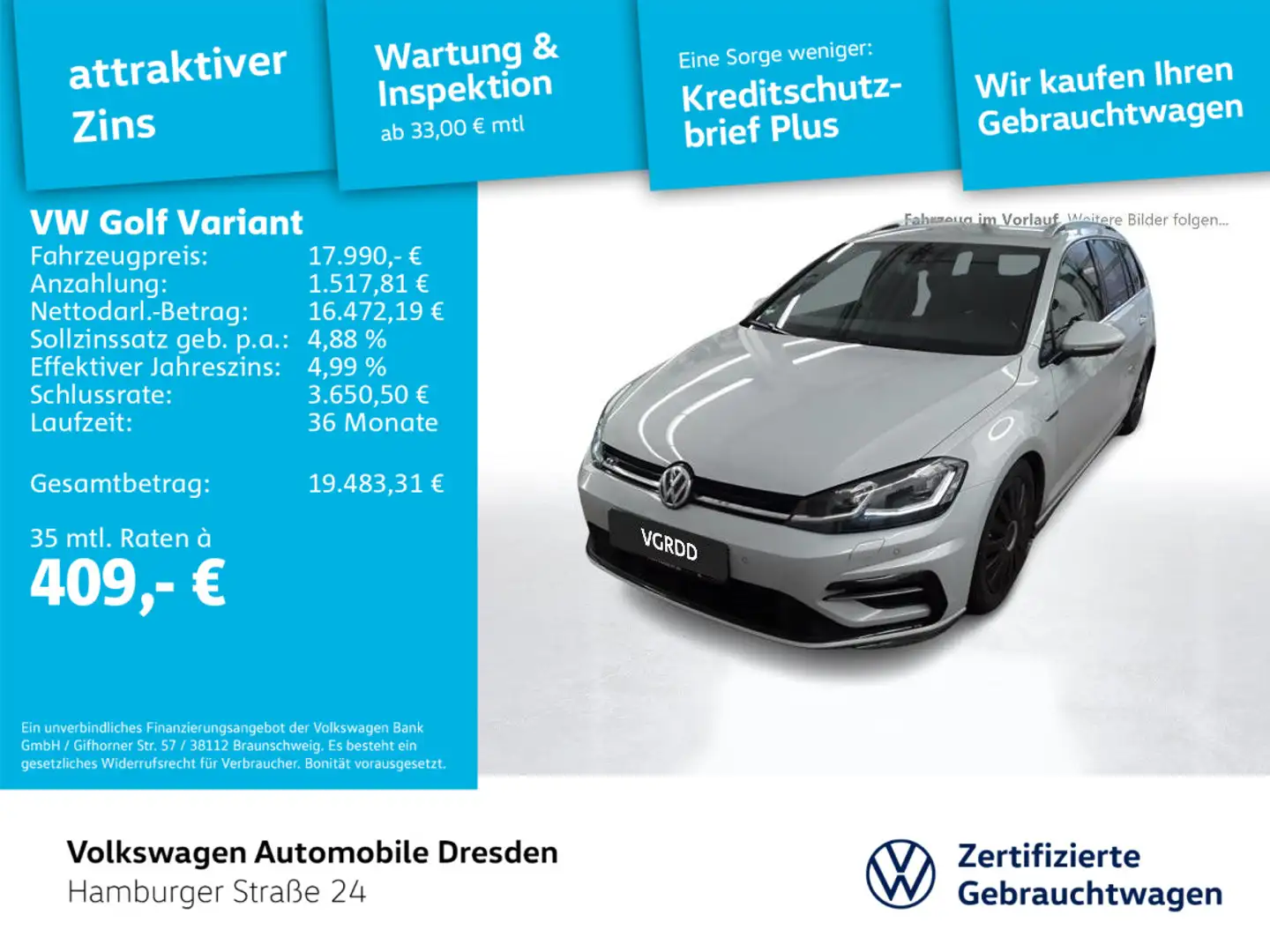 Volkswagen Golf Variant Golf VII Variant R-Line 1.5 TSI LED AHK DYNAUDIO Silber - 1