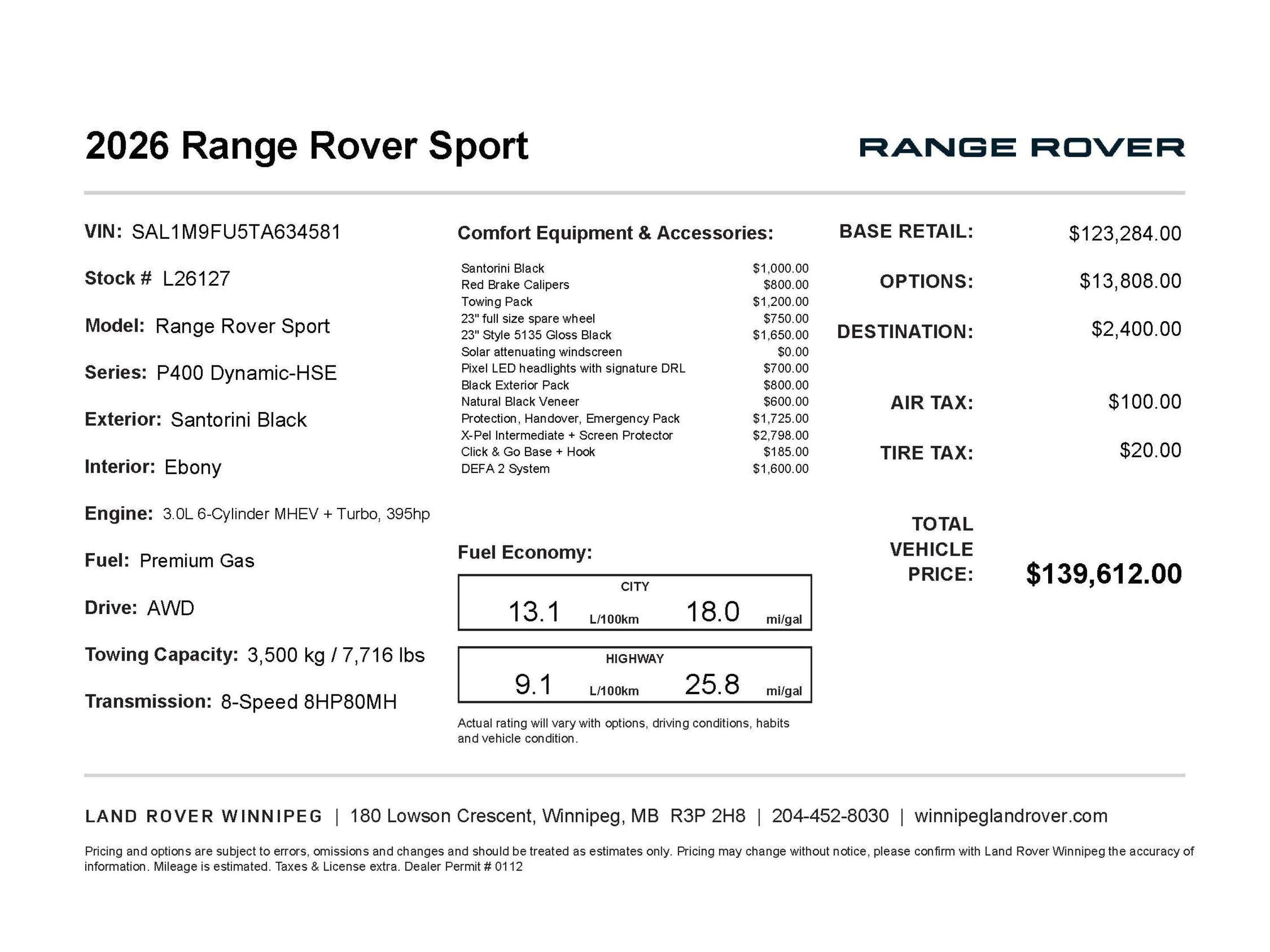 2026 Land Rover Range Rover Sport P400 Dynamic HSE alt 2