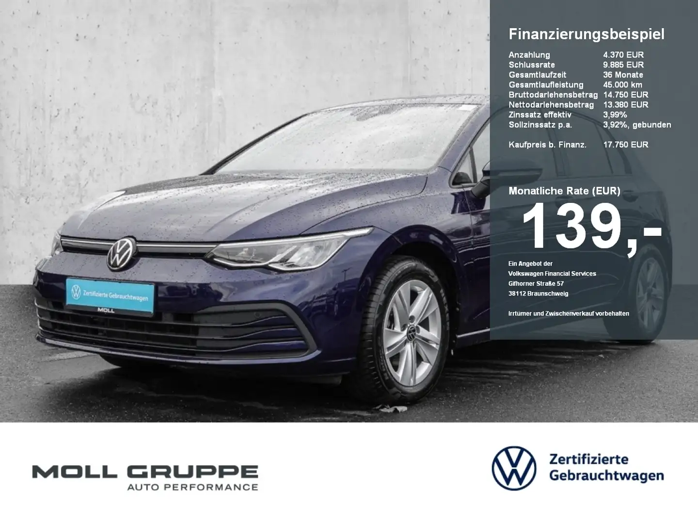 Volkswagen Golf 1.0 TSI Life ACC KLIMAA. LED LM NAVI PDC Blau - 1
