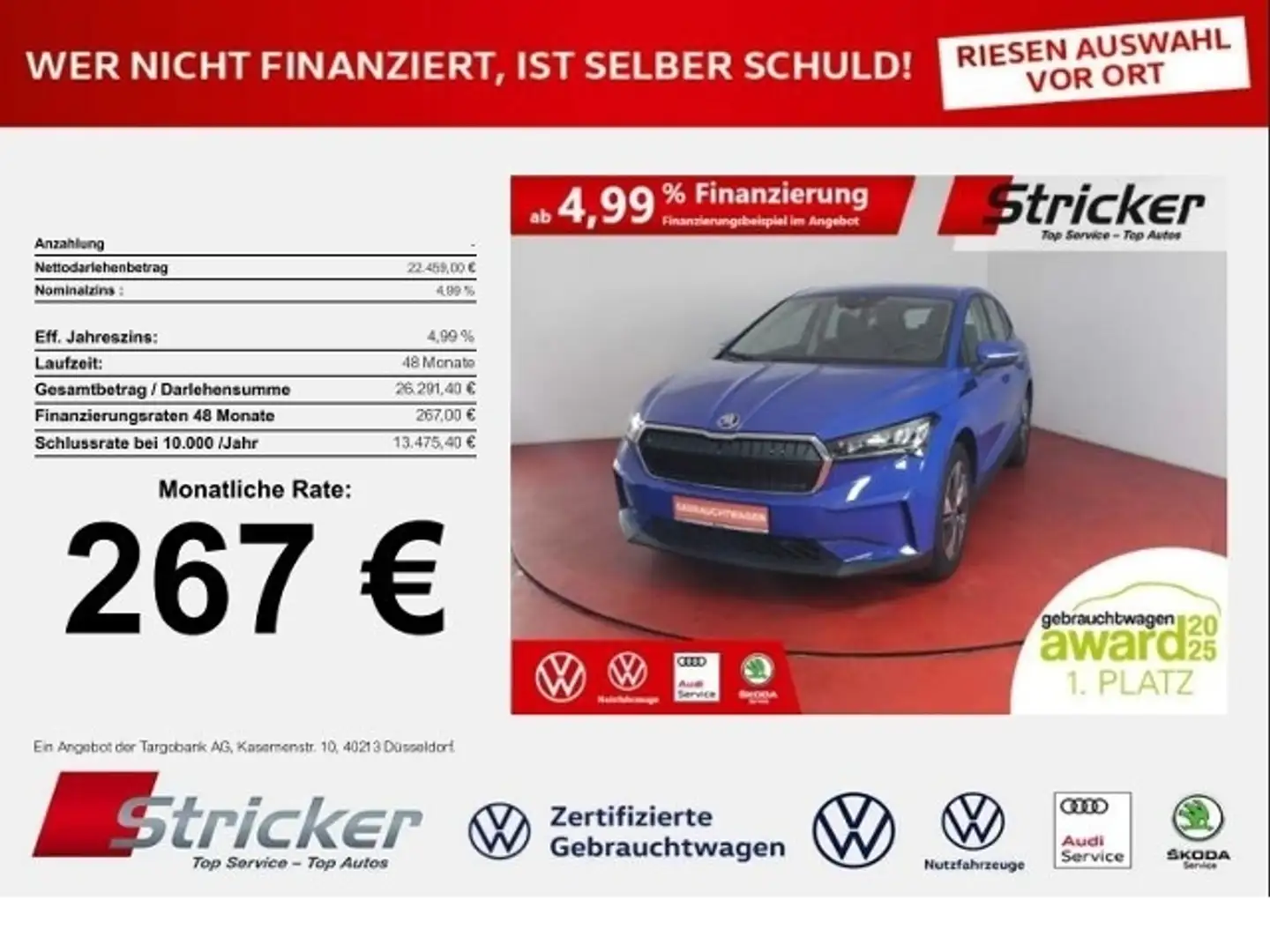 Skoda Enyaq iV50 267,-ohne Anzahlung Navi Blau - 1