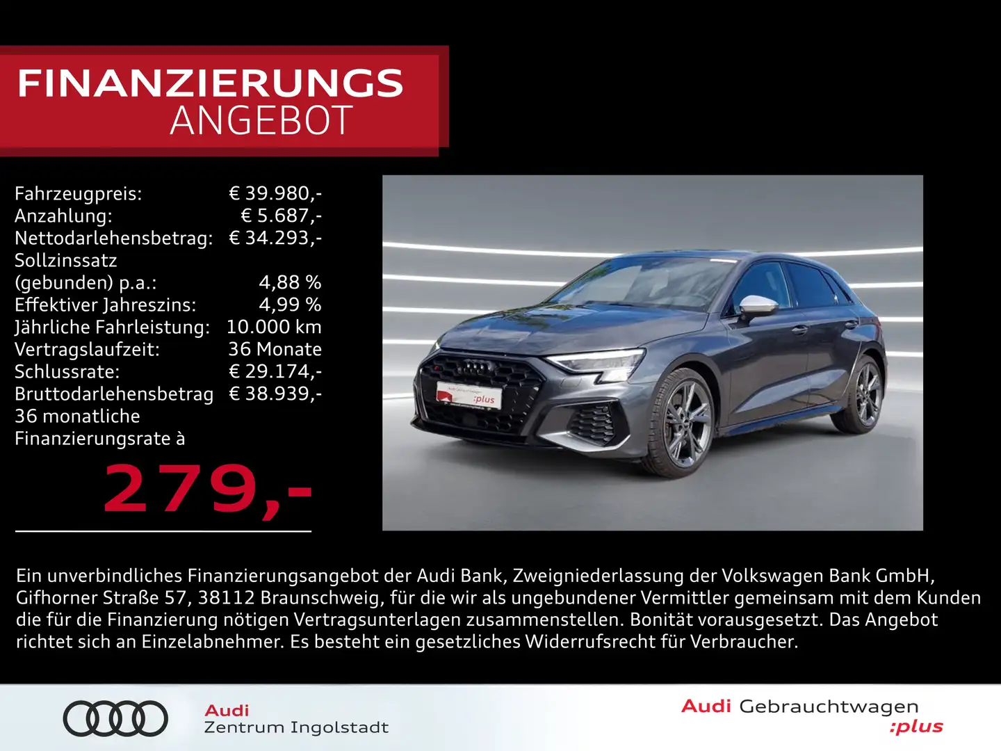Audi S3 Sportback TFSI NAVI Optikpaket-Schwarz+ GRA Grau - 1