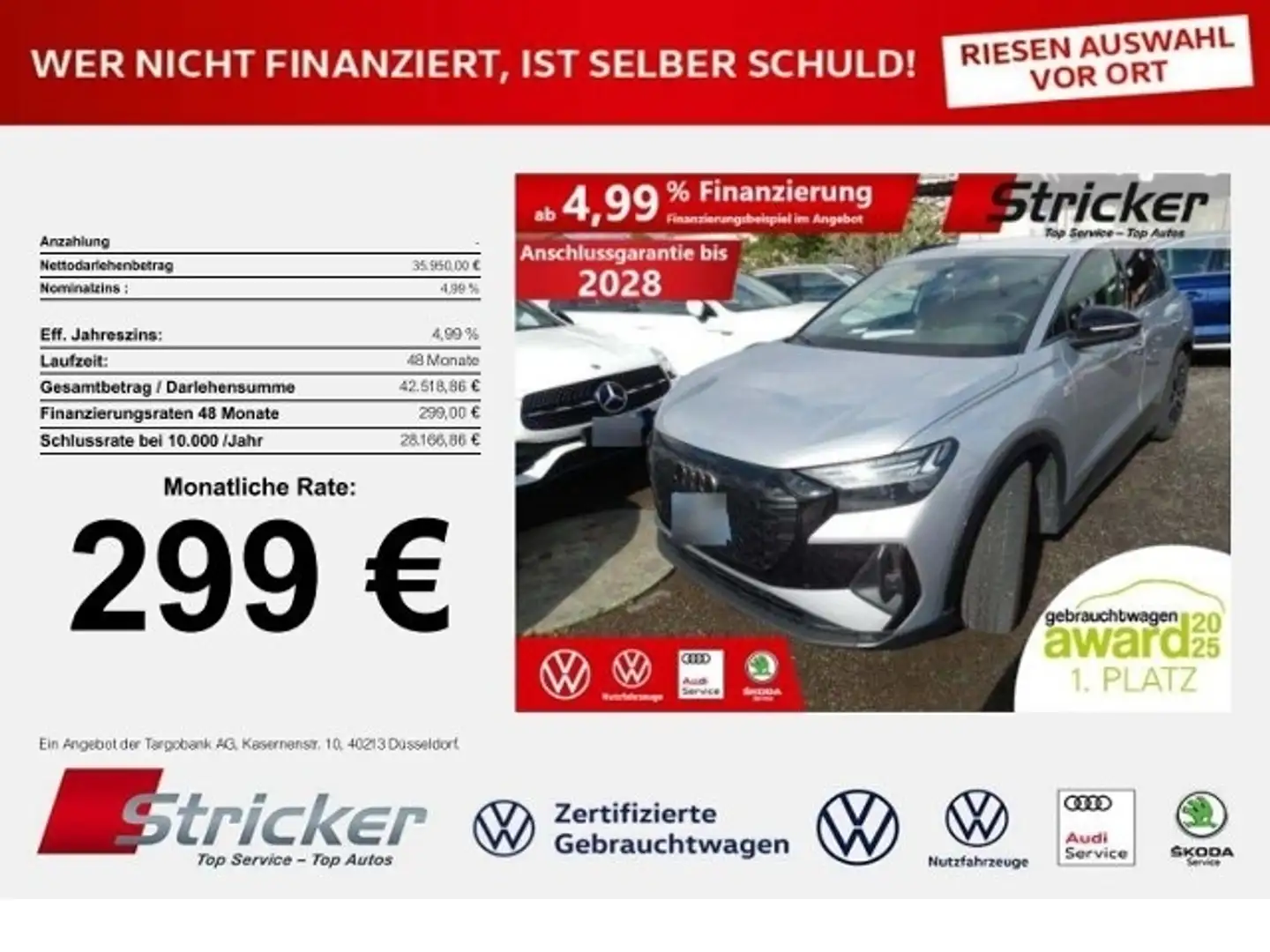 Audi Q4 e-tron 45 S-Line 299,-ohne Anzahlung Navi Matrix Kamera Silber - 1