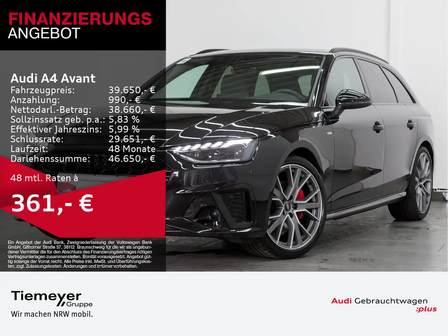 Audi A4 40 TFSI Q 2x S LINE LM19 KAMERA NAVI+ V Schwarz - 1