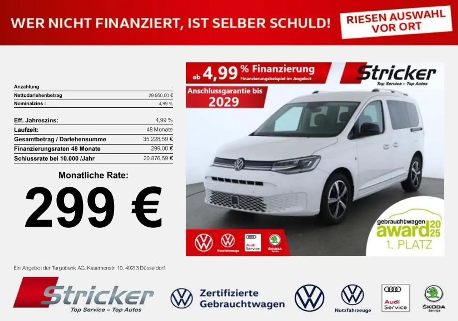 Volkswagen Caddy Style 2.0 TDI DSG 299,-ohne Anzahlung Navi LED Er Weiß - 1