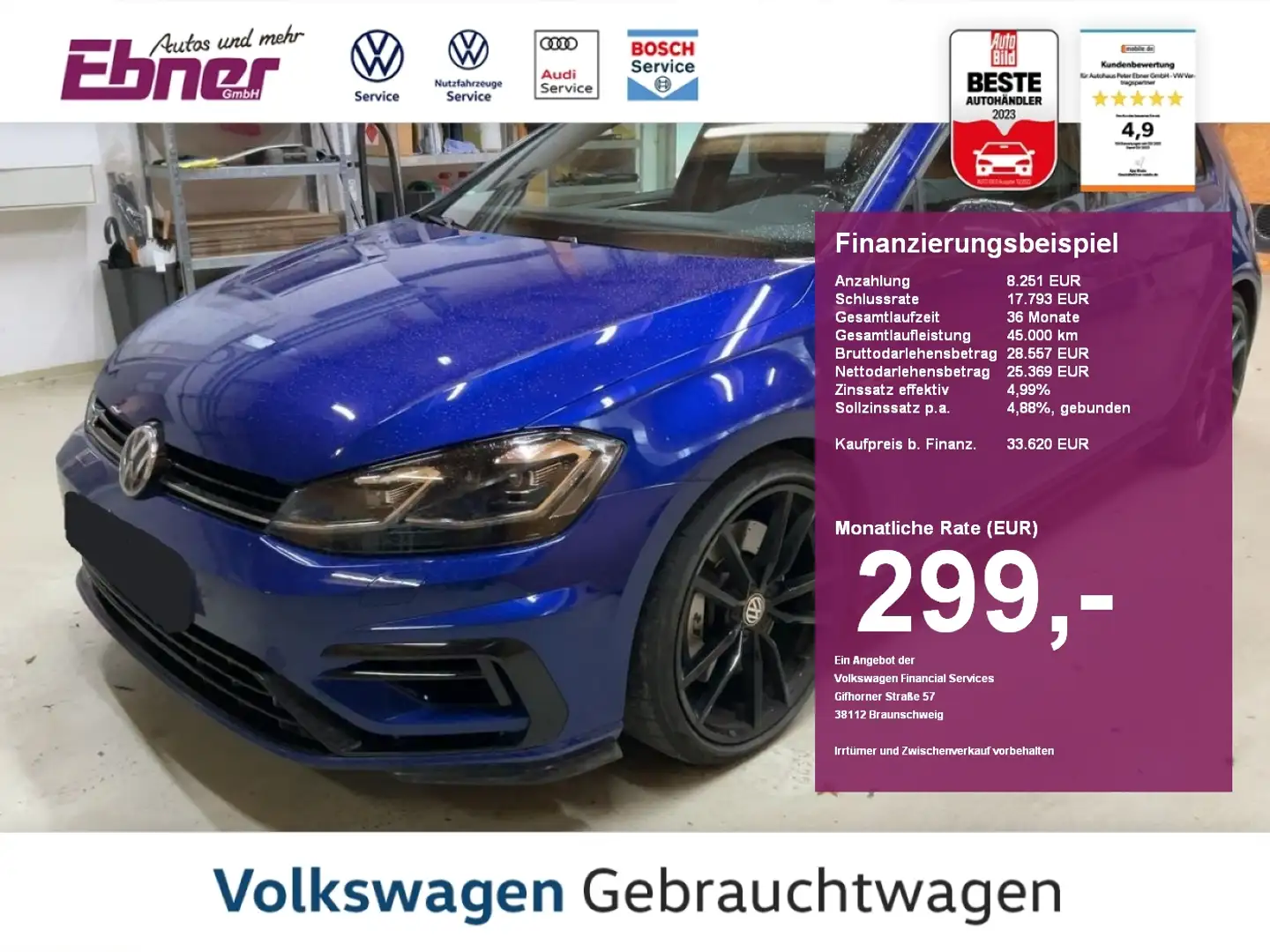 Volkswagen Golf VII R PERFORMANCE 4M DSG VMAX+ABGAS+PANO+DYNAUDIO+ Blau - 1