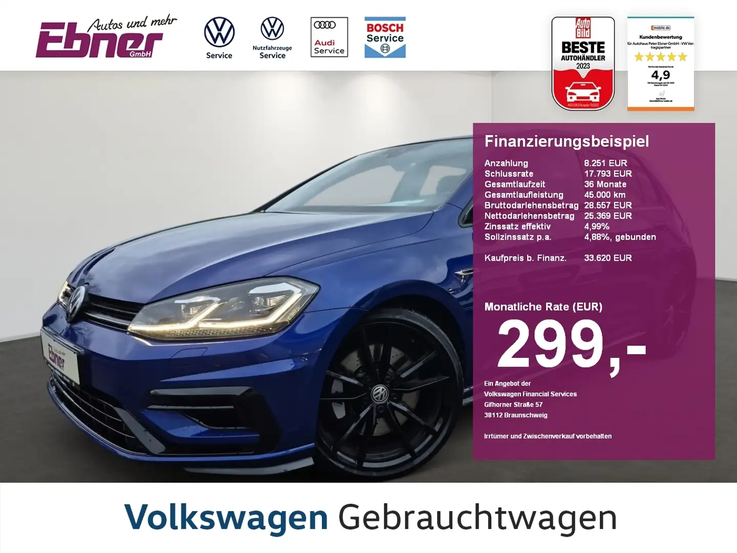 Volkswagen Golf VII R PERFORMANCE 4M DSG VMAX+ABGAS+PANO+DYNAUDIO+ Blau - 1