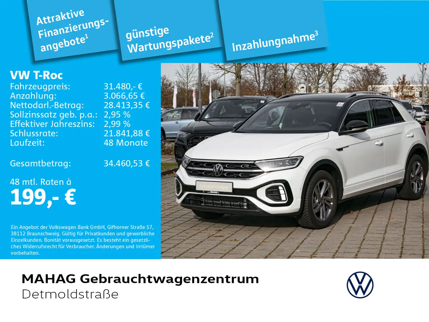 Volkswagen T-Roc T-ROC 1.5 TSI R-Line AHK LED+ Navi ParkAssist Re Weiß - 1
