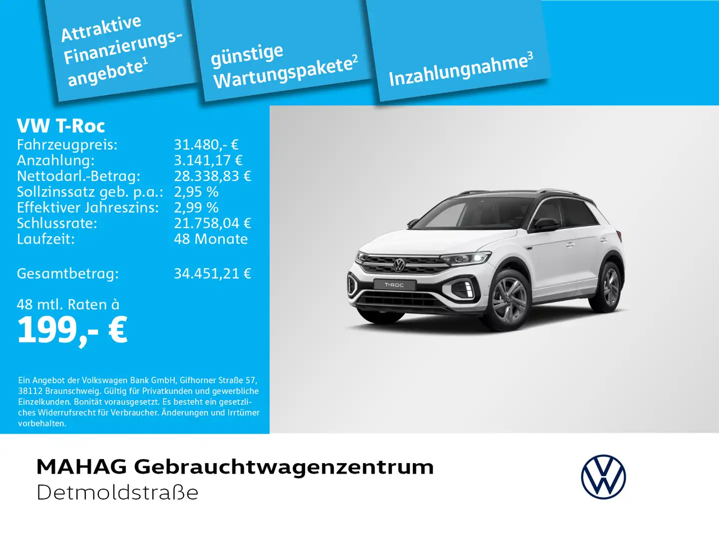 Volkswagen T-Roc T-ROC 1.5 TSI R-Line AHK LED+ Navi ParkAssist Re Weiß - 1