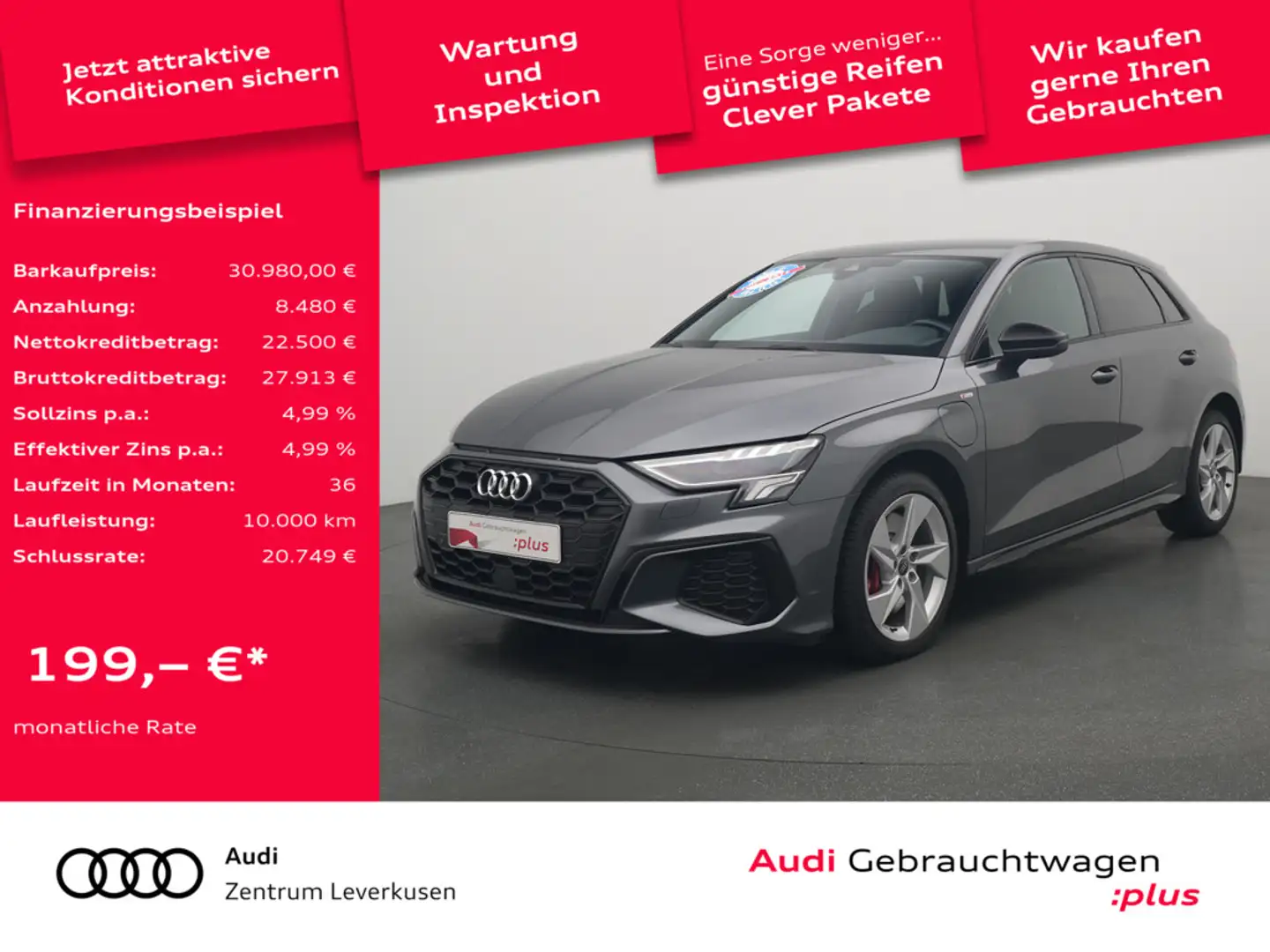 Audi A3 Sportback e S line S-TRON NAVI LEDER VIRT Grau - 1