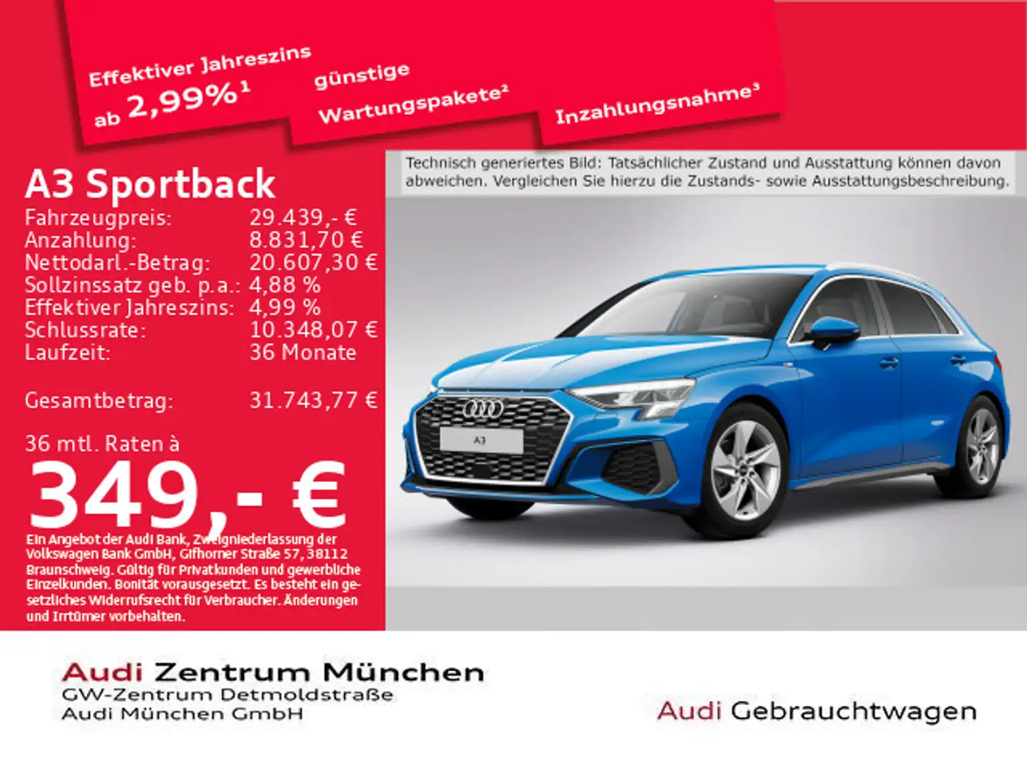 Audi A3 35 TDI S tronic S line ACC/Virtual/ Blau - 1