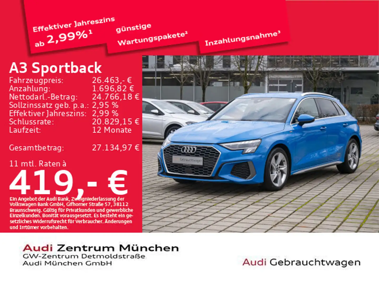 Audi A3 35 TDI S tronic S line ACC/Virtual/ Blau - 1