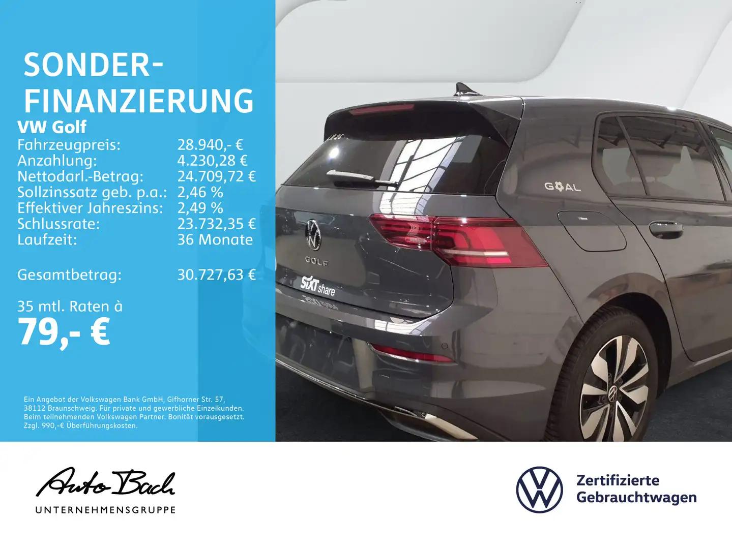 Volkswagen Golf VIII 2.0 TDI DSG Goal, AHK, Navi, LED, Rück Grau - 2