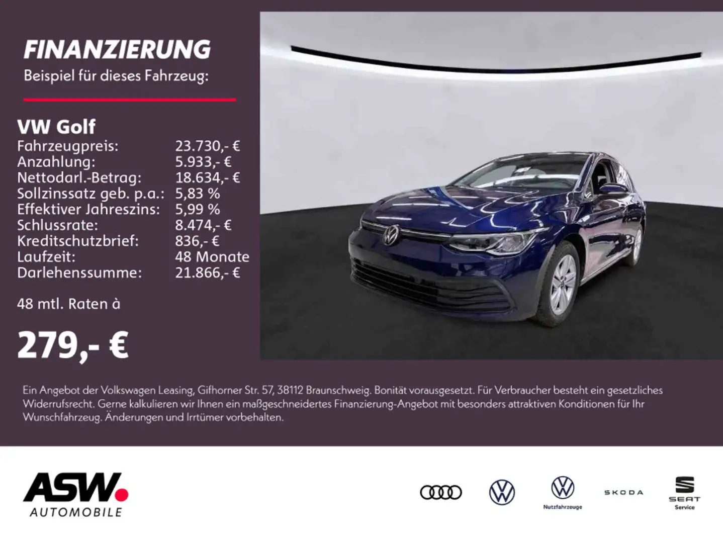 Volkswagen Golf Life 2.0 TDI DSG Navi LED ACC Pano SHZ PDC Blauw - 1