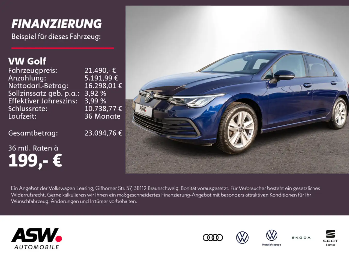 Volkswagen Golf Life 2.0 TDI DSG Navi LED ACC Pano SHZ PDC Bleu - 1