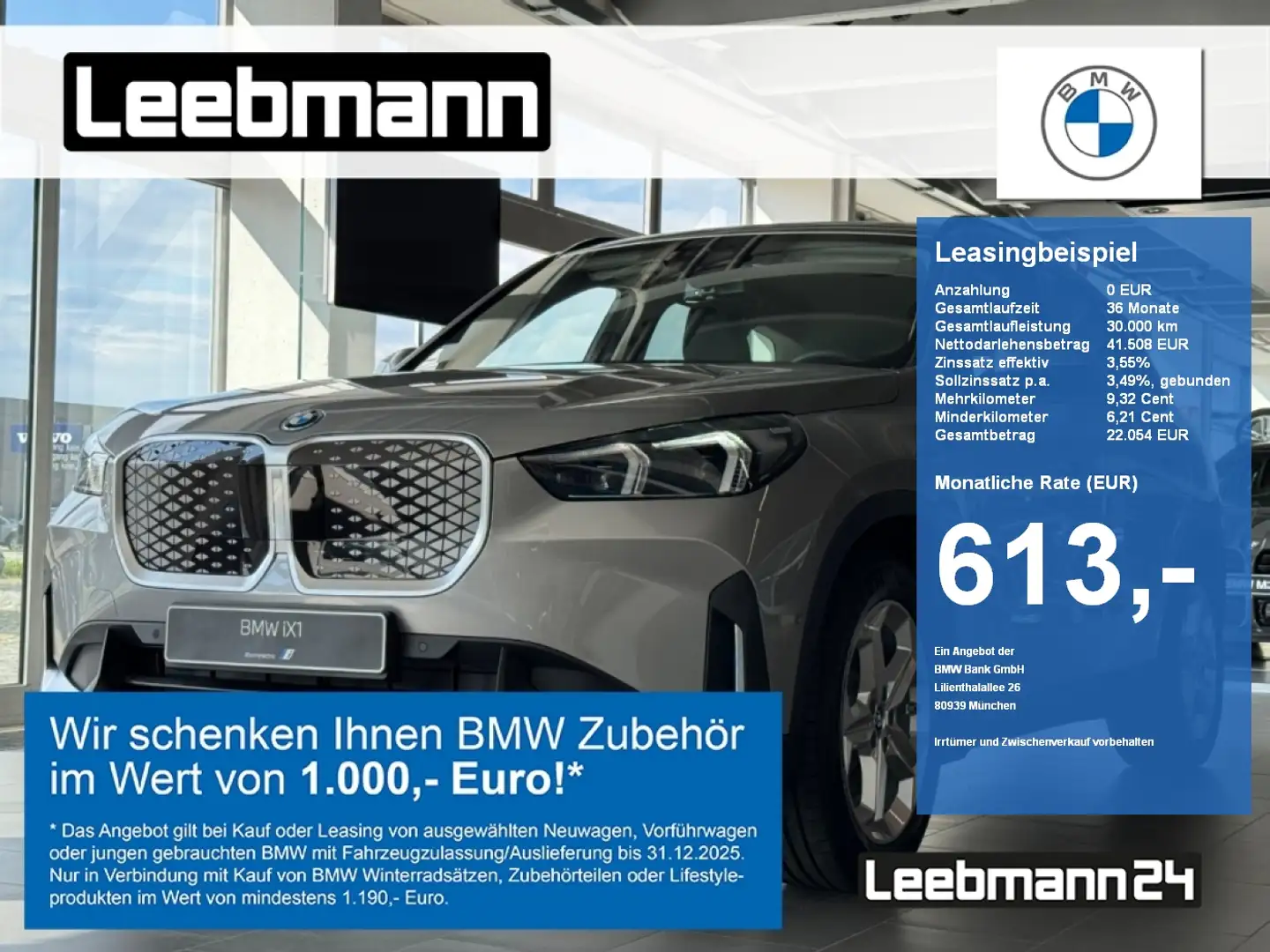 BMW iX1 xDrive30 AHK/18-Zoll-LM/AdaptLED/RFK/KomfZug. Silber - 1