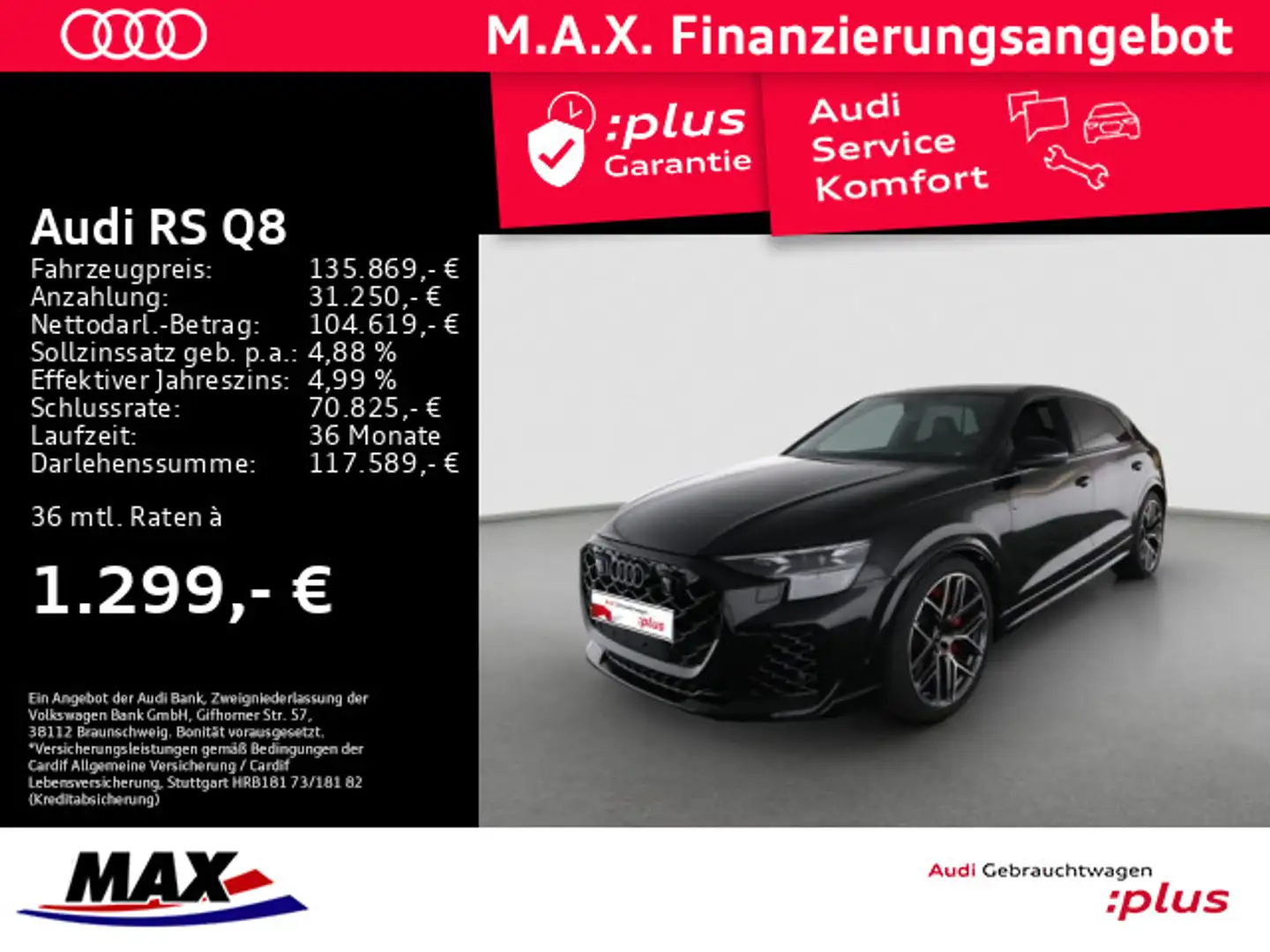 Audi RS Q8 HD-MATRIX+LUFT+PANO+WABEN+REMOTE+STANDHZG+ Schwarz - 1