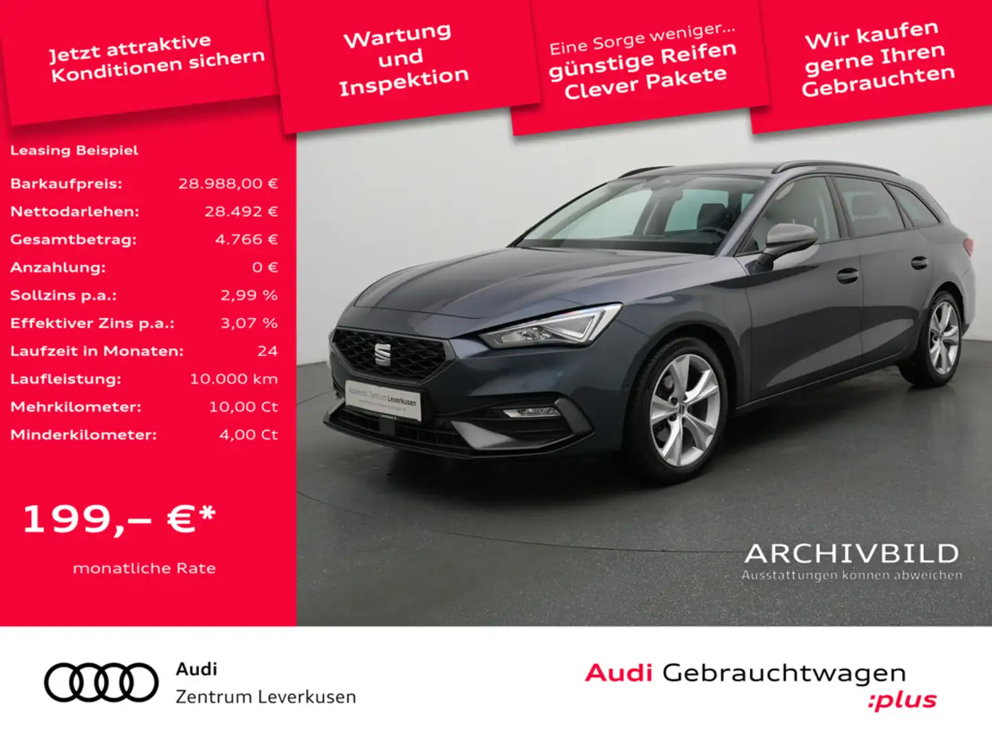 SEAT Leon Sportstourer eTSI FR ACC NAVI KAM SHZ Grau - 1