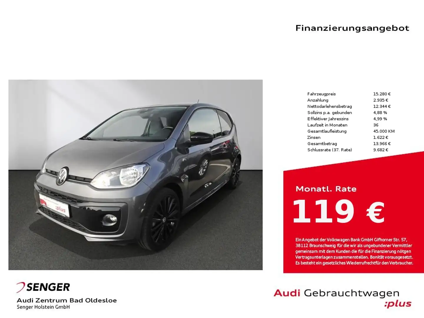 Volkswagen up! 1.0 MPI R-Line Climatronic SHZ GRA 17" Grau - 1