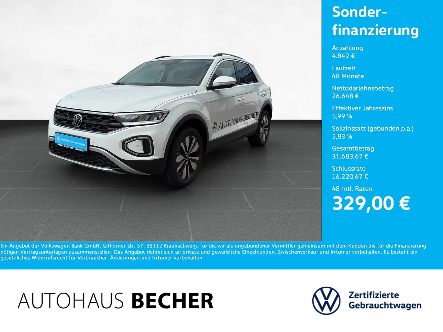 Volkswagen T-Roc Life 1.5 TSI DSG /AHK/Rückfahrk/Sitzhz/LED Weiß - 1