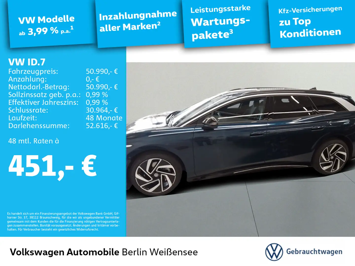 Volkswagen ID.7 Tourer Pro*360°*APP*HUD*MASSAGE*MEMORY*LED* Blau - 1