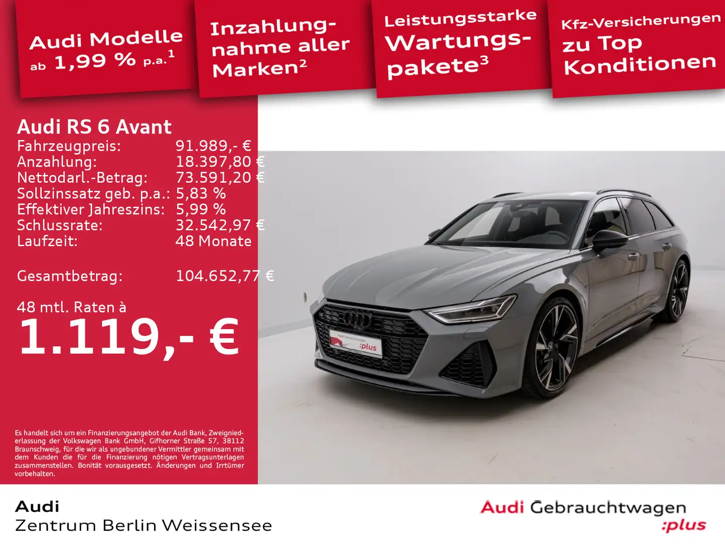 Audi RS6 4.0 TFSI TIPT*QUA*NAVI*RFK*RS-PAKET** Gris - 1