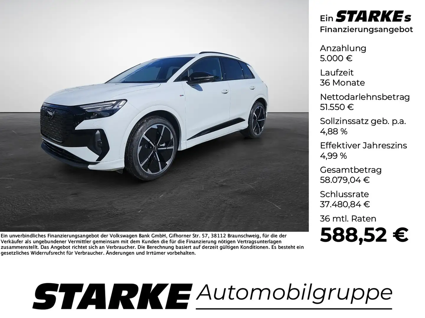 Audi Q4 e-tron 45 S line AHK Navi Pano Matrix SONOS 21 Zoll Weiß - 1