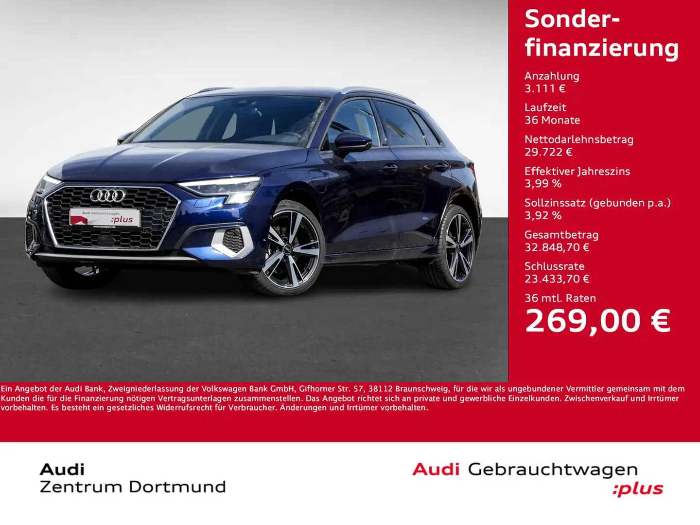 Audi A3 Sportback 40 HYBRID advanced ACC LM18 NAVI+ Blau - 1